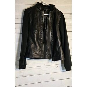 Baccini Faux Leather Moto Hoodie Jacket Size L
